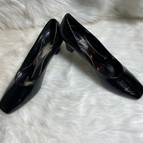 Pierre Dumas black reptile prints slip on 2” heels with gold tone accent SZ12M - Picture 4 of 10